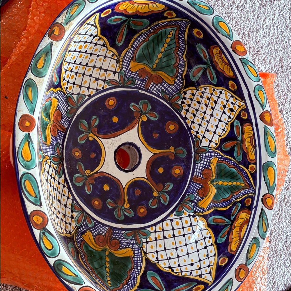 Talavera Mexican Handmade Hand Painted Bathroom Sink with soap holder - Picture 2 of 5